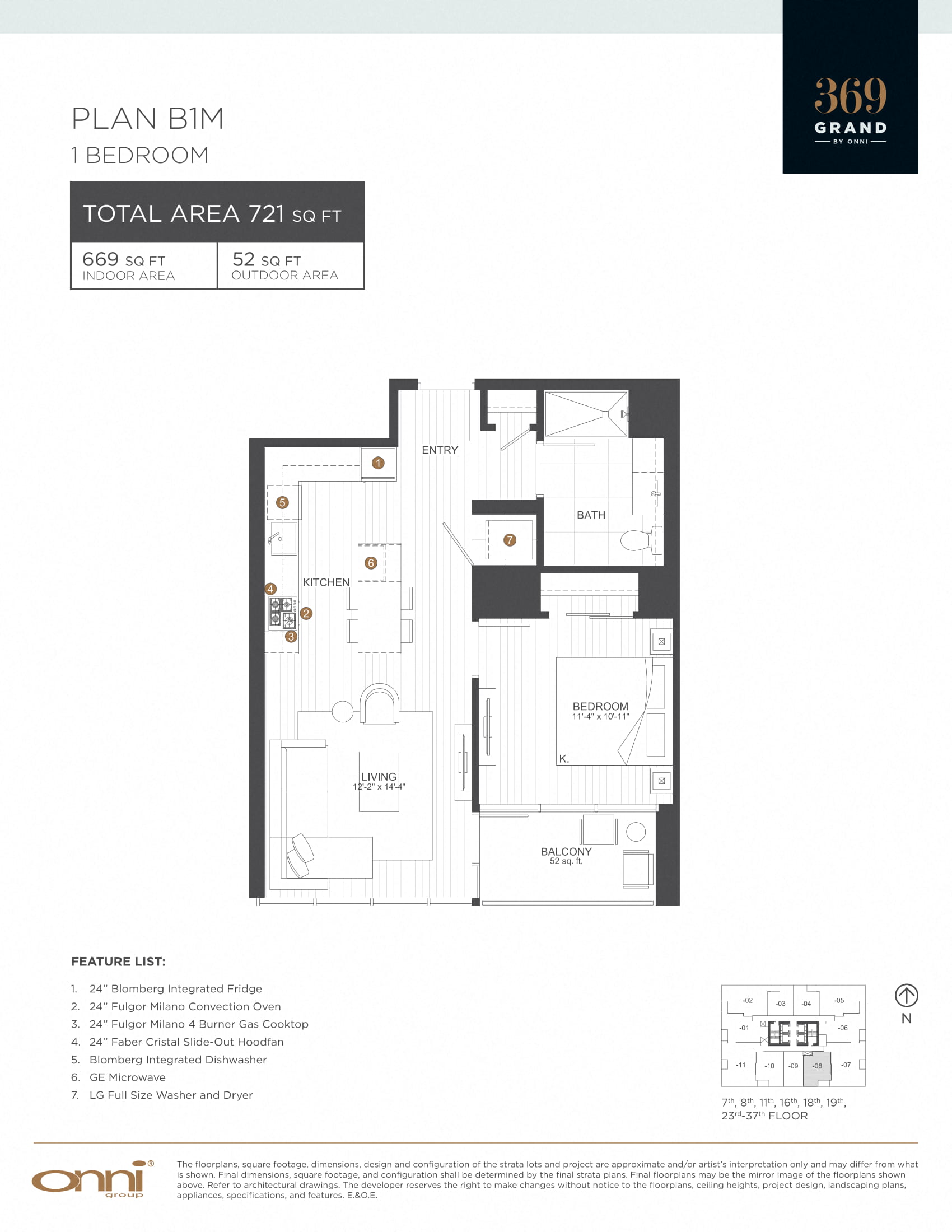 Floor plan for 1 bed, 1 bath, 669 sqft